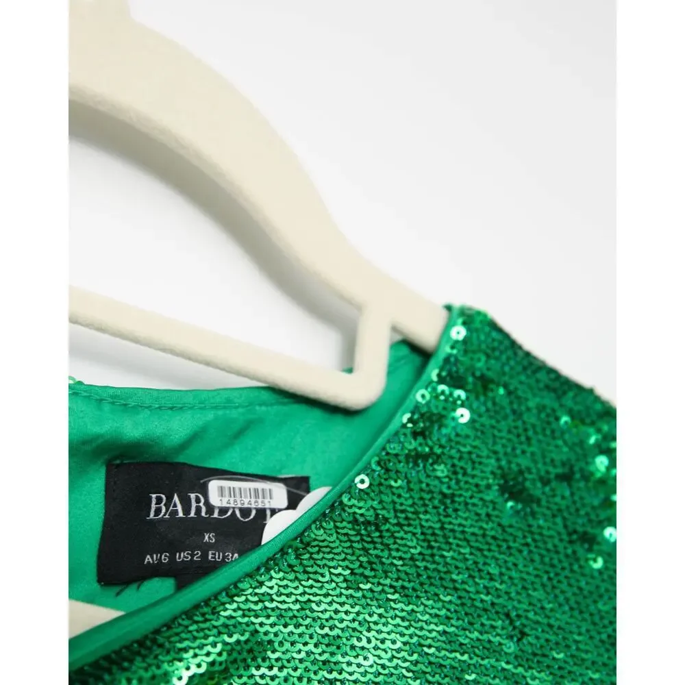 Bardot sequin-embellished padded-shoulder mini dress in Green Size XS